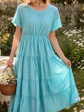 APRIL CORNELL Cici Dot Hostess Midi Dress in Turquoise